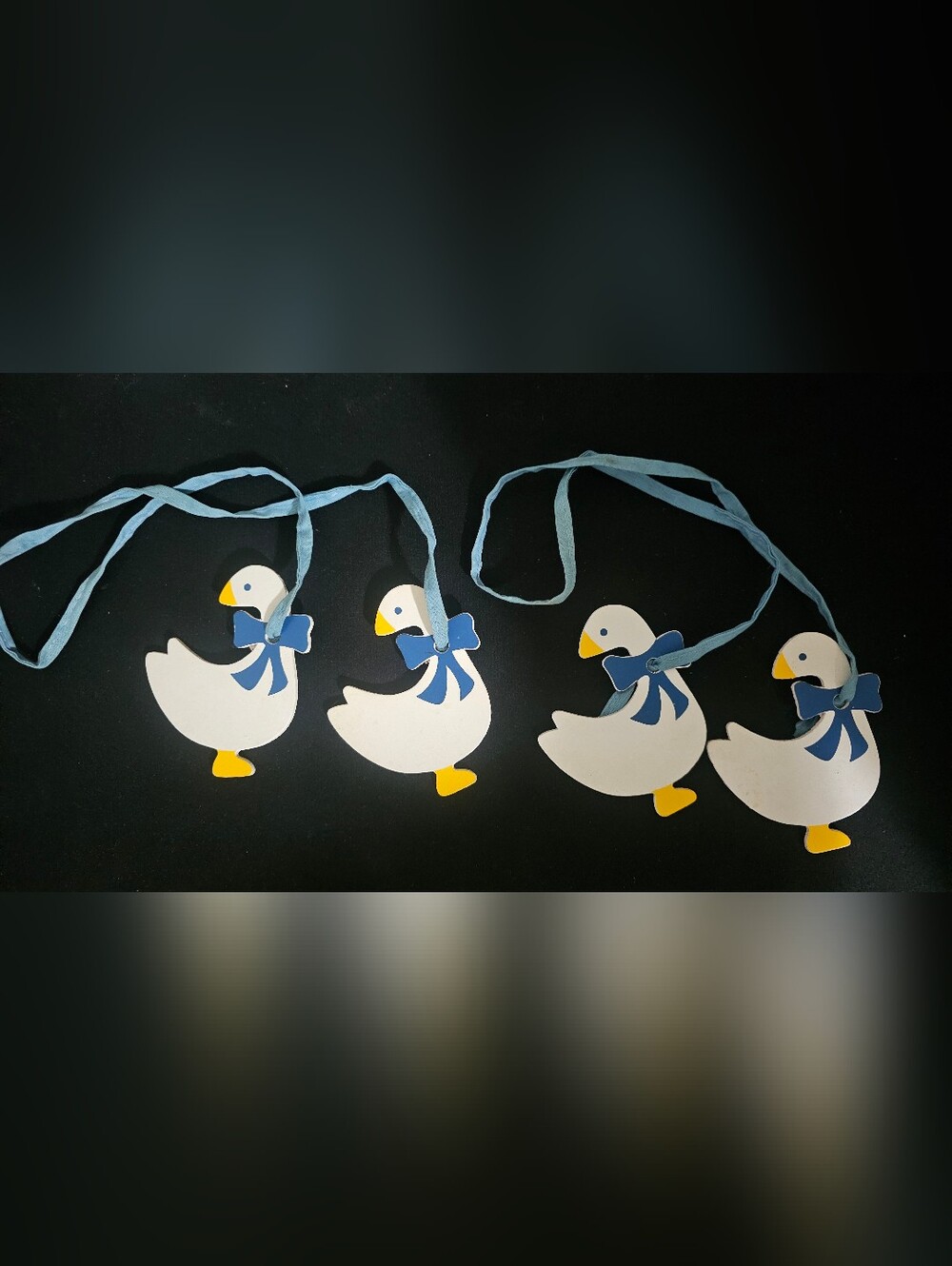 Set Of Vintage "Blue Ribbon Goose" Curtain Tie-Backs